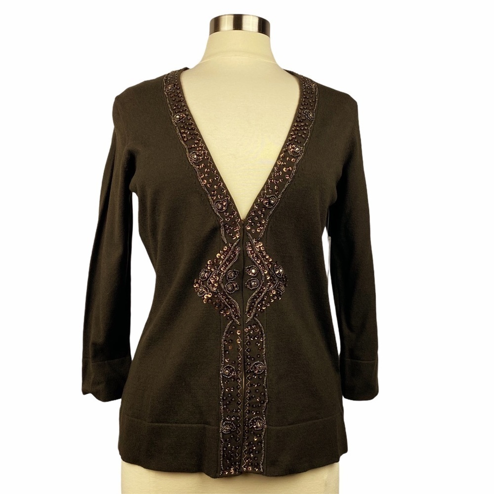 VINTAGE NINE WEST Sequined Brown Cardigan L